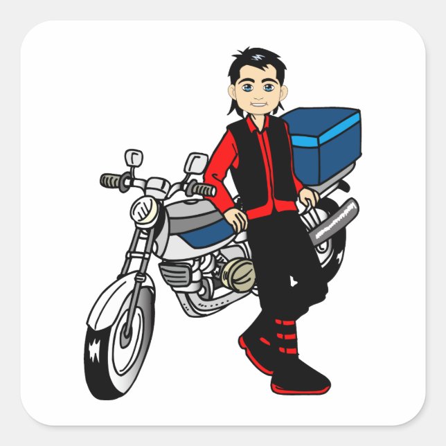 Adesivo Quadrado Homem Boy motocicleta cavaleiro Biker cartografia (Frente)
