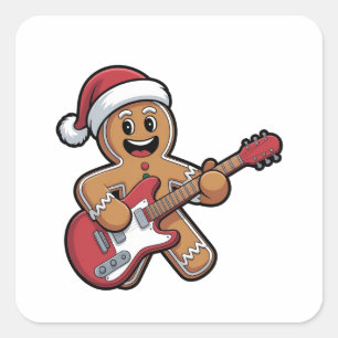 Adesivo Quadrado Homem de Biscoito de Gengibre Toca Guitarra Elétri