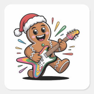 Adesivo Quadrado Homem de Biscoito de Gengibre Tocando Guitarra Elé