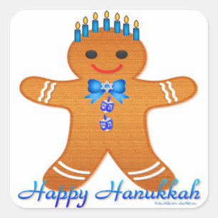 Adesivo Quadrado Homem de gengibre da Hanukkah Judaica Menorá