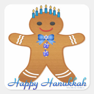 Adesivo Quadrado Homem de gengibre da Menorá de Hanukkah feliz