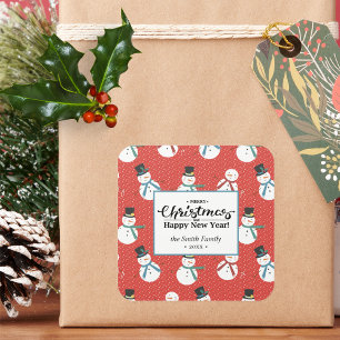 Adesivo Quadrado Homem de neve Feliz Natal personalizado