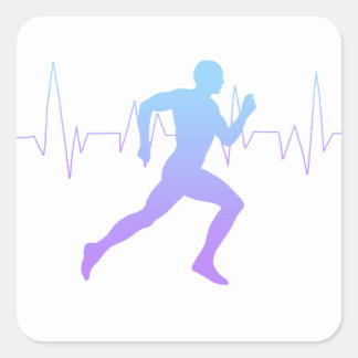 Adesivo Quadrado Homem Executando Linha de Gradiente e Pulso de Sil