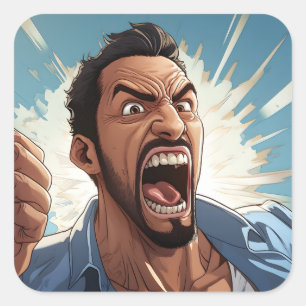 Adesivo Quadrado Homem Irritado Agitando Cartoon De Pé