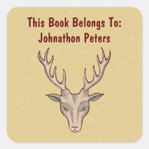 Adesivo Quadrado Homem-Marrom Cabeça de Deer Antlers Vermelho Tan