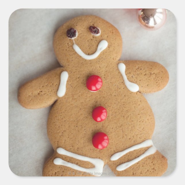 Adesivo Quadrado Homem-pão-de-gengala sorridente (Frente)