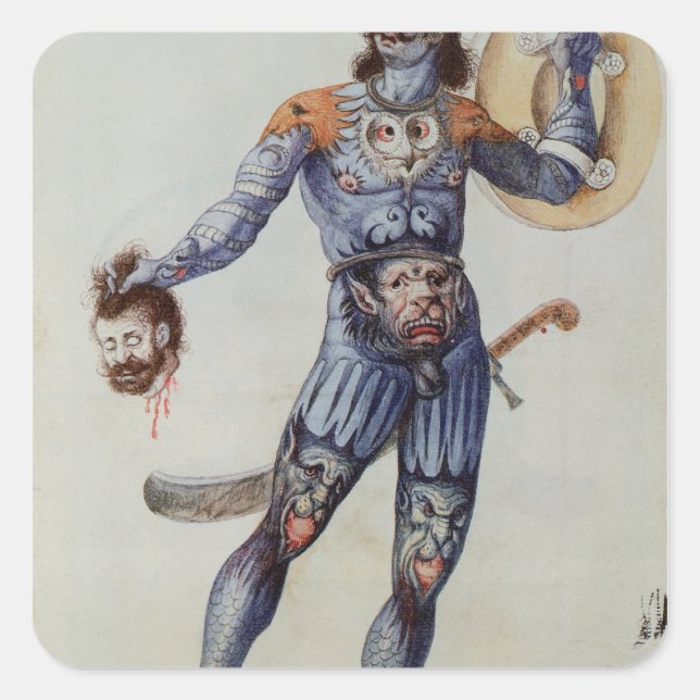 Adesivo Quadrado Homem Picado segurando uma Cabeça Humana (Frente)