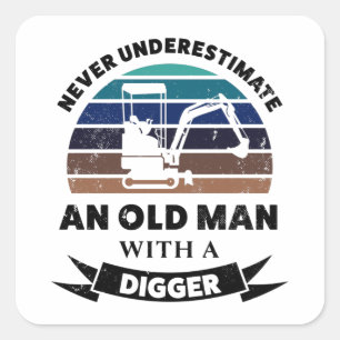 Adesivo Quadrado Homem Velho com Pai Gift Engraçado Digger