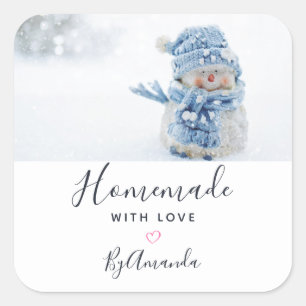 Adesivo Quadrado Homemada com Amor Foto de um Boneco de Neve