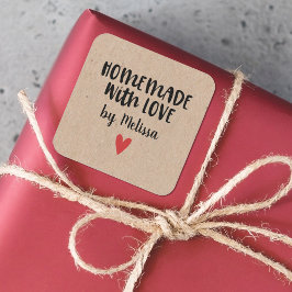 Adesivo Quadrado Homemada Personalizada Kraft Com Amor