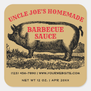 Adesivo Quadrado Homemade Barbecue Sauce Vintage 1890 Modelo