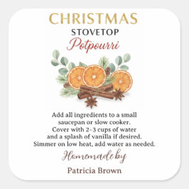 Adesivo Quadrado Homemade Christmas Stovetop Potpourri Sticker Labe