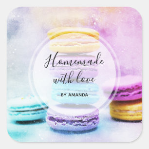 Adesivo Quadrado Homemade com Amor Foto de Macarões Coloridos