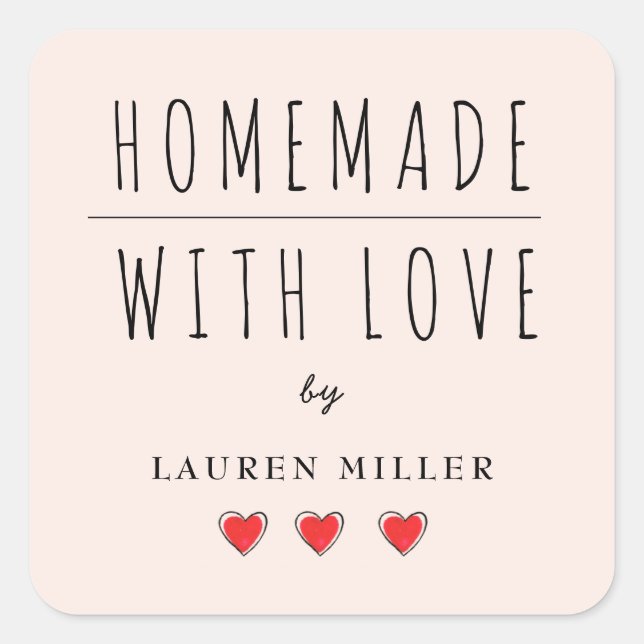 Adesivo Quadrado HOMEMADE com amor rosa e preto (Frente)