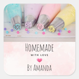 Adesivo Quadrado Homemade com ferramentas de decoração de bolos d