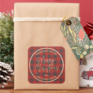 Adesivo Quadrado Homemade da Xadrez de Buffalo Vermelho Natal