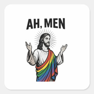 Adesivo Quadrado Homens Engraçados LGBT Orgulho gay Jesus Arco-Íris