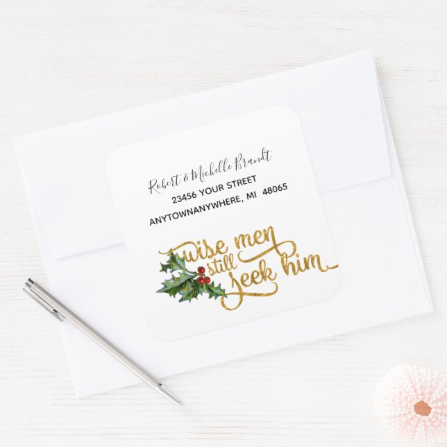 Adesivo Quadrado Homens Sábios De Natal Ainda O Procuram Endereço D (Envelope)