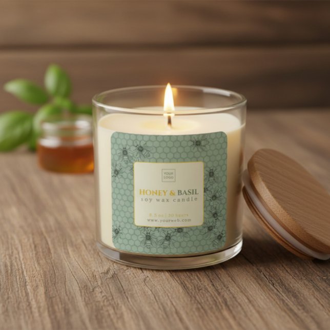 Adesivo Quadrado Honey & Basil Personalized Soy Wax Candle Label (Criador carregado)