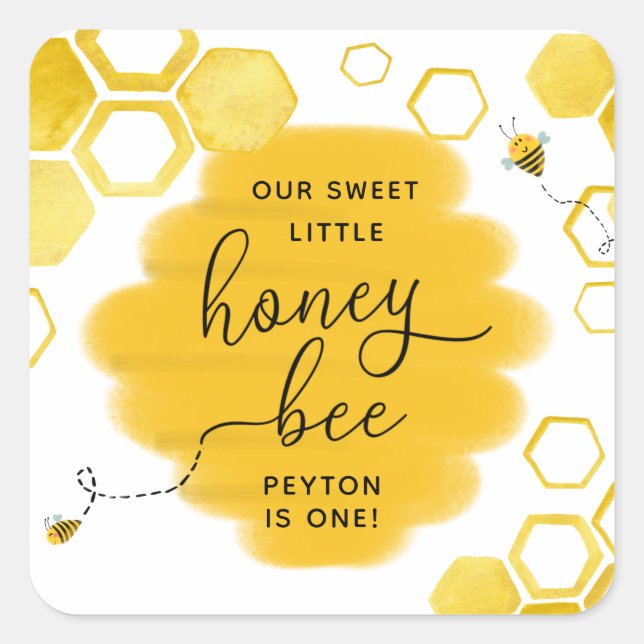 Adesivo Quadrado Honey Bee Birthday Favor Sticker (Frente)