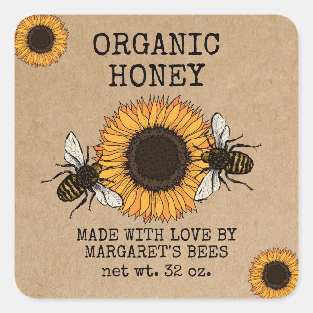Adesivo Quadrado Honey Jar Labels Honeybee Honeycomb Bee Apiary (Frente)