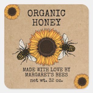 Adesivo Quadrado Honey Jar Labels Honeybee Honeycomb Bee Apiary