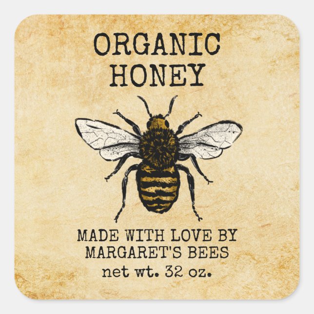 Adesivo Quadrado Honey Jar Labels Honeybee Honeycomb Bee Apiary (Frente)