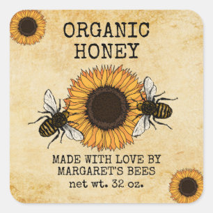 Adesivo Quadrado Honey Jar Labels Honeybee Honeycomb Bee Apiary