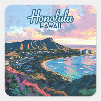 Adesivo Quadrado Honolulu Hawaii Oahu Waikiki Beach Diamondhead