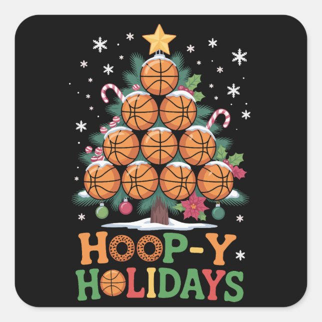 Adesivo Quadrado Hoop-y Holidays Basketball Christmas Holiday Sport (Frente)