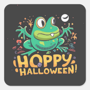 Adesivo Quadrado Hoppy Halloween, Adorável Sapo de Cartoon Bonito