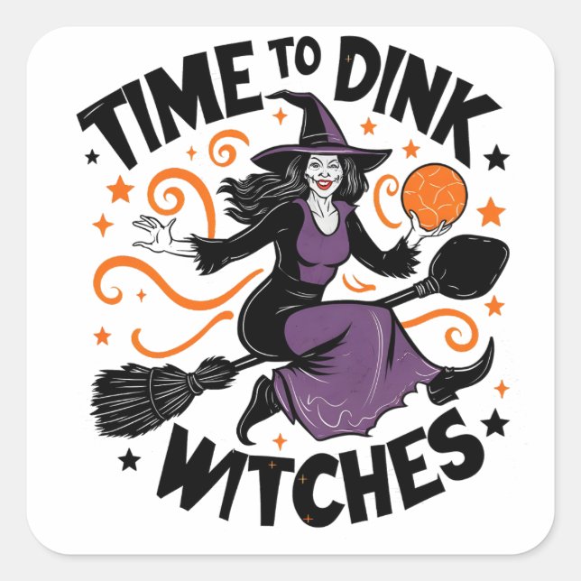 Adesivo Quadrado Hora de Dink Witches Spookleball no Dia das Bruxas (Frente)