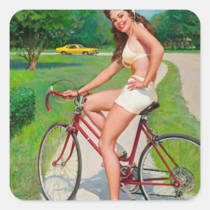 Adesivo Quadrado Hora de um Passeio - Garota Pin-up Retro