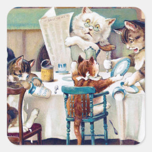 Adesivo Quadrado Hora do Café da Gata, Louis Wain