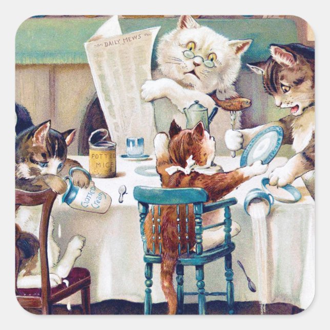 Adesivo Quadrado Hora do Café da Gata, Louis Wain (Frente)