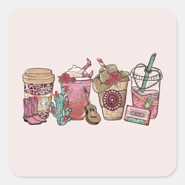 Adesivo Quadrado Hora do Café do Cowboy (Frente)