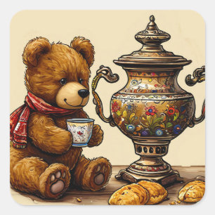 Adesivo Quadrado Hora do chá com urso