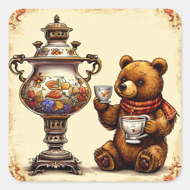 Adesivo Quadrado Hora do chá com urso (Frente)