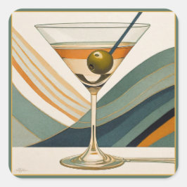 Adesivo Quadrado Hora do Coquetel Martini Moderno de Meados do Sécu