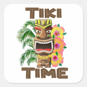 Adesivo Quadrado Hora do Havaí Luau Tiki