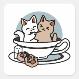 Adesivo Quadrado Hora do Tea Meow - Design de Gato e Chá