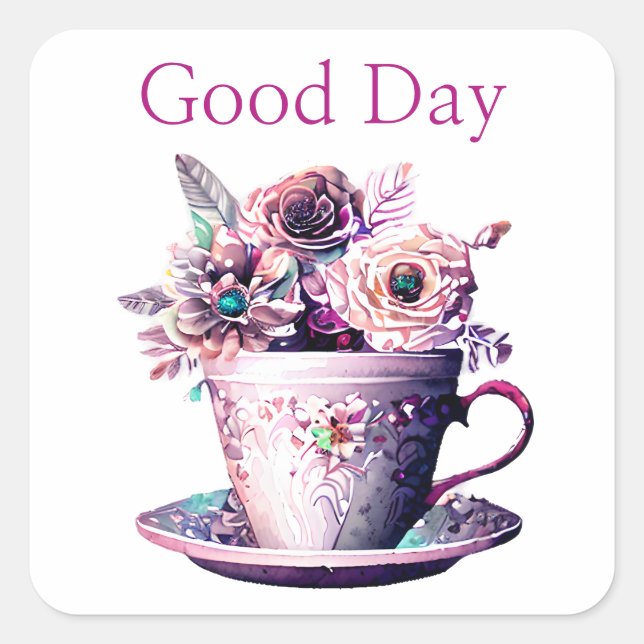 Adesivo Quadrado Hora do Teacup Vitoriano do Chique bonito (Frente)