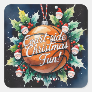 Adesivo Quadrado Horário de Natal de basquete com o nome da sua equ
