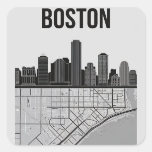Adesivo Quadrado Horizonte da Cidade de Boston Massachusetts Com Ma