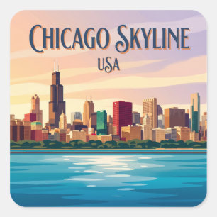 Adesivo Quadrado Horizonte de Chicago EUA