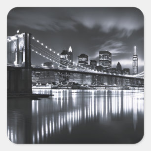 Adesivo Quadrado Horizonte de Nova York Ponte de Brooklyn Monocromá