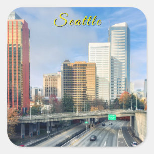 Adesivo Quadrado Horizonte de Seattle com Rodovia