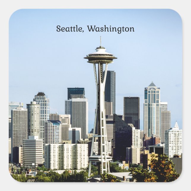 Adesivo Quadrado Horizonte de Seattle, Washington (Frente)