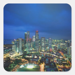 Adesivo Quadrado Horizonte de Singapura à noite, Singapura