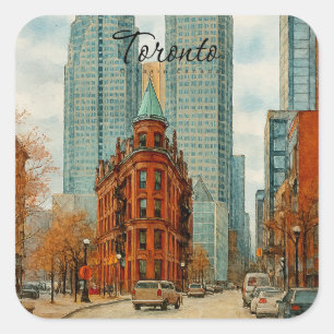 Adesivo Quadrado Horizonte de Toronto Canadá Aquarela Vintage